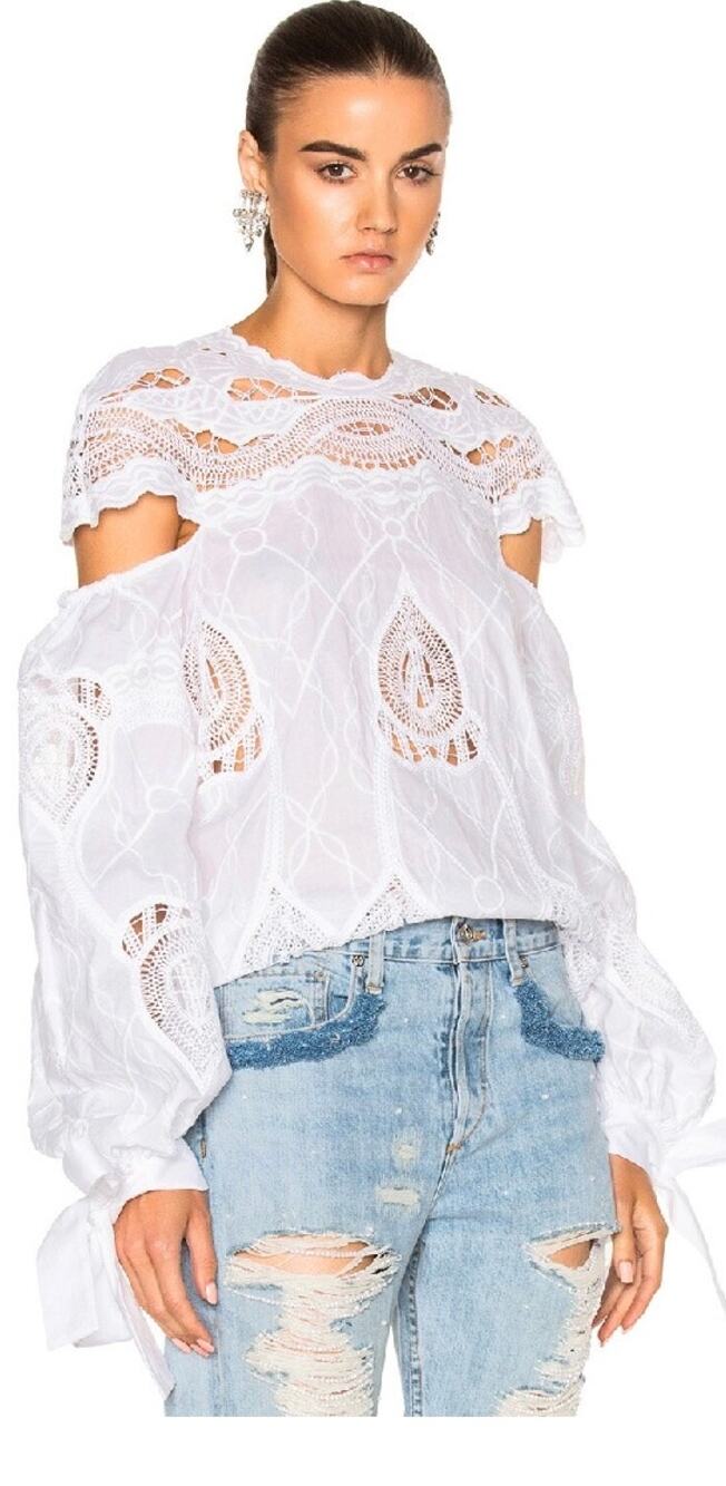 JONATHAN SIMKHAI Crochet Embroidered Blouson-Sleeve Top
